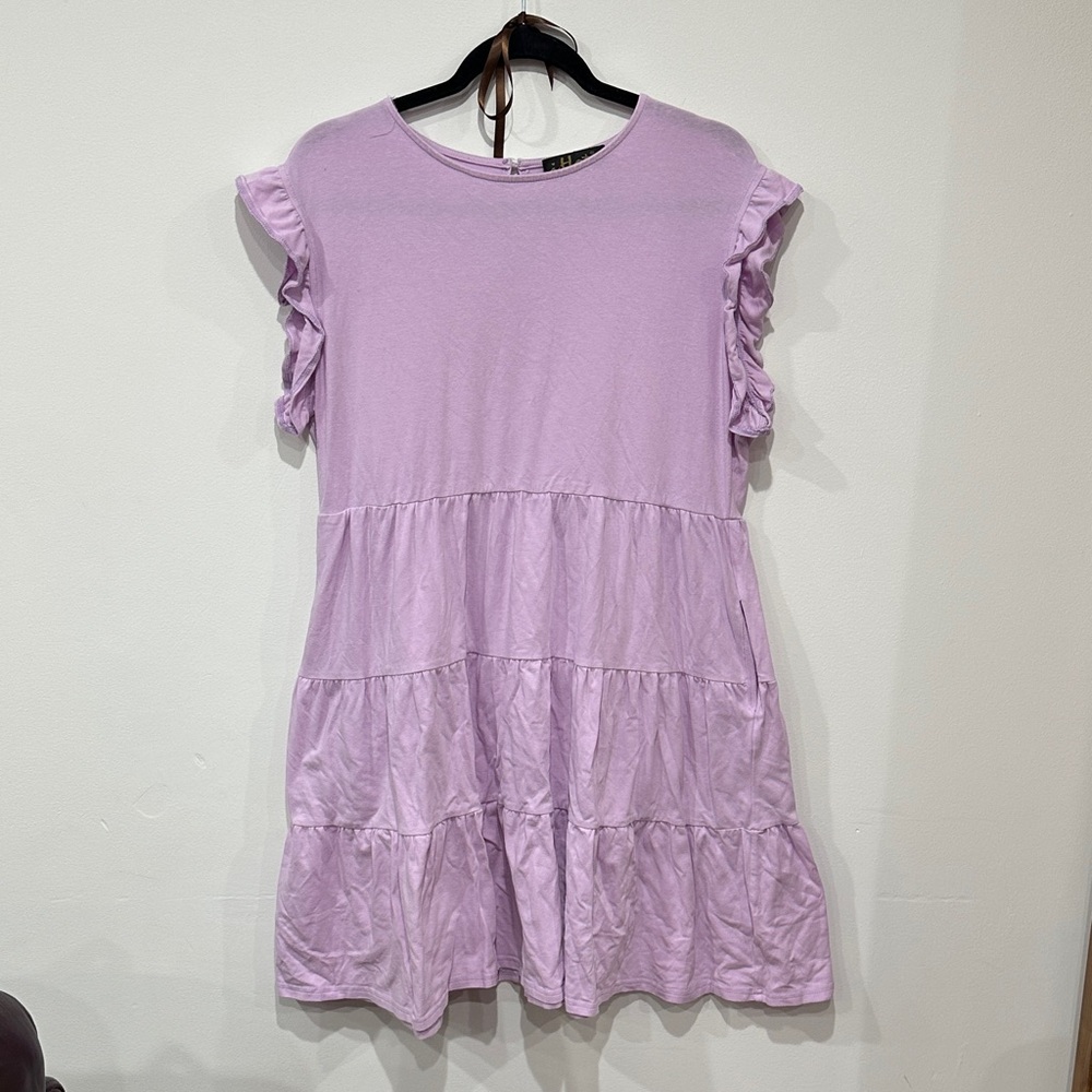 Lavender Ruffle Sleeve Tiered Dress